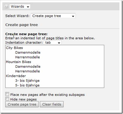 TYPO3: Create page tree wizard
