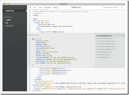 Brackets Web-Editor (Screenshot)
