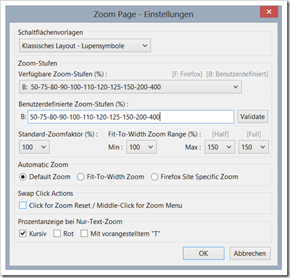 Die detaillierten Konfigurationsmöglichkeiten von Zoom Page