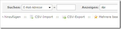 Screenshot: Buttons für CSV-Import und CSV-Export im Newsletter-Verteiler