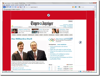 Flashblock für Firefox: Screenshot der Tages-Anzeiger-Website mit deaktivierten Flash-Objekten