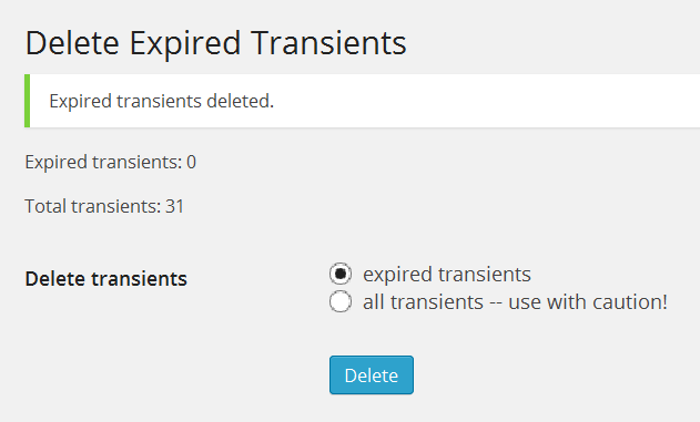 Delete Expired Transients reduziert die Grösse der DB-Tabelle wp_options